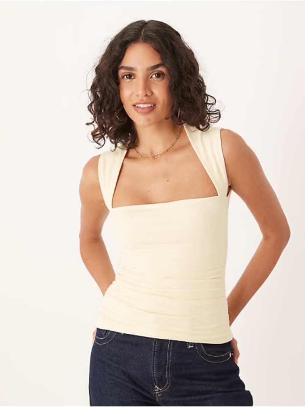 Abercrombie & Fitch Square Neck Ruched Tank Top